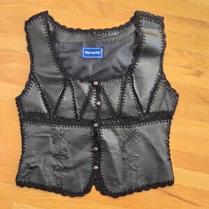Sharppoint Leather Crochet Vest Bustier Top